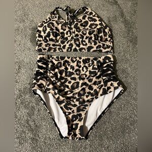 Animal Print Bikini Set - Black and Tan